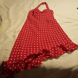 Red polka dot halter dress